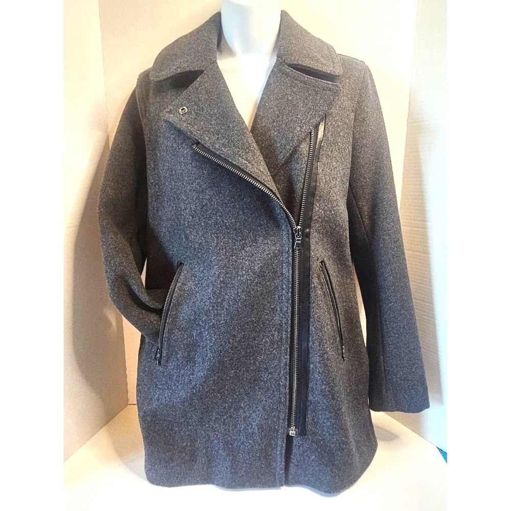 Gap Women‎ Wool Blend Moto Jacket Asymmetrical Zip Gray Size S - Picture 2 of 7